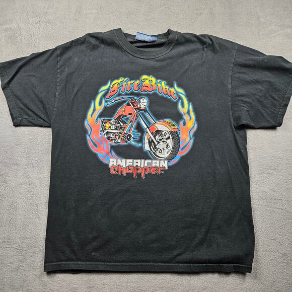 Y2K American Chopper Fire Bike Graphic Tee Black Mens XL Motorcycle - Picture 1 of 7